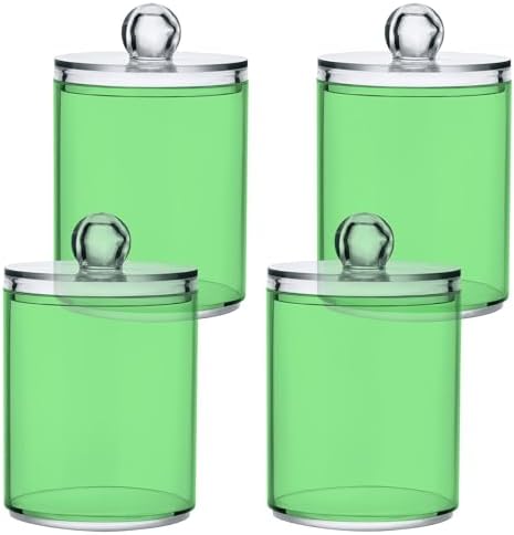 Gredecor 4 Pack Light Green Qtip Holder Organizer Dispenser Clear Bathroom Storage Canister Cotton Ball Holder Bathroom Containers for Cotton Swabs/Pads/Floss