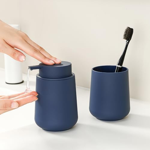 YAUKPH Bathroom Soap Dispenser and Toothbrush Holder Matte Blue