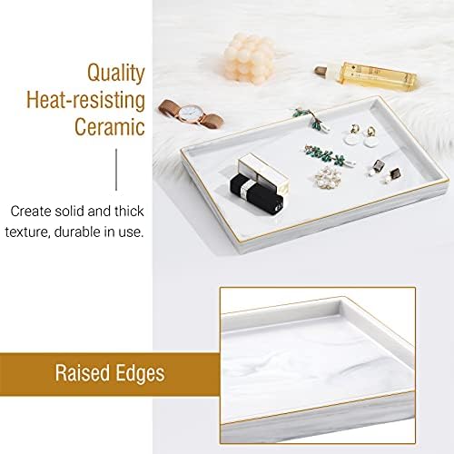 Shinowa Ceramic Vanity Tray, Bathroom Counter Tray Marble Finish