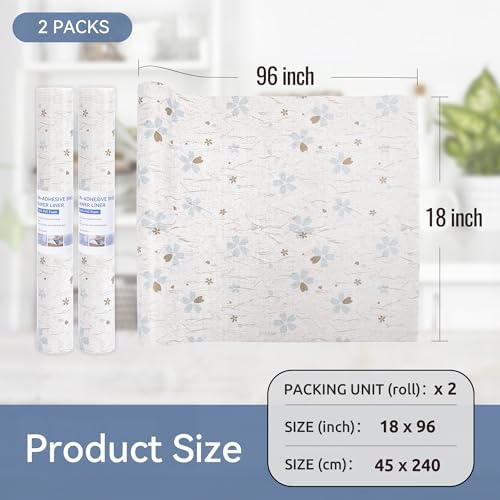 FIFTY FEET 18"x96" Non-Adhesive Shelf Liner for Kitchen Cabinets and Drawers, Washable Non-Slip PVC Cabinet Liner (White Floral)(2 Roll)