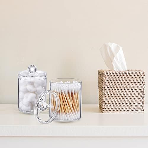 Surakey 3 Pack Qtip Holder Dispenser for Cotton Ball Cotton Swab Cotton Round Pads Floss - Clear Plastic Apothecary Jar Set for Bathroom Canister Storage Vanity Makeup Organizer
