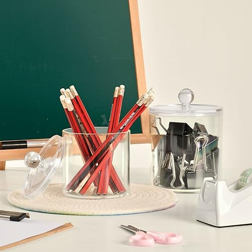 Gredecor Ivory Apothecary Jars with Lids for Bathroom & Kitchen Organization Containers Acrylic Plastic Organizers Great for Q-Tip Cotton Swabs, Jewelry, Food & Candy Storage, Set of 2 Sizes