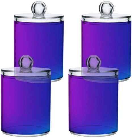 Gredecor 4 Pack Gradient Purple Blue Qtip Holder Organizer Dispenser Clear Bathroom Storage Canister Cotton Ball Holder Bathroom Containers for Cotton Swabs/Pads/Floss