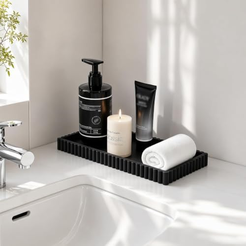 Silicone Bathroom Tray Vanity Tray Kitchen Counter Decor, Large, Black