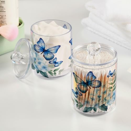 MNSRUU 2 Pack Qtip Holder Organizer Dispenser Flower Butterfly Pink Bathroom Storage Canister Cotton Ball Holder Bathroom Containers for Cotton Swabs/Pads/Floss