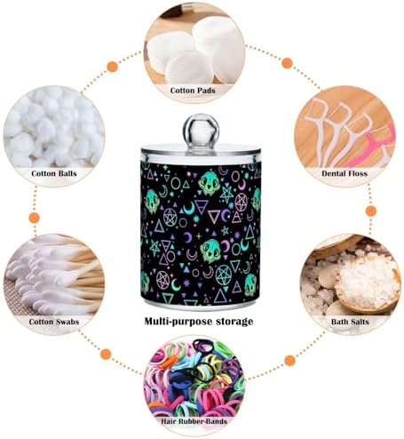 MNSRUU 4 Pack Qtip Holder Organizer Dispenser Magic Skulls Bathroom Containers Bathroom Vanity Storage Canister Apothecary Jars for Cotton Swabs/Pads/Floss