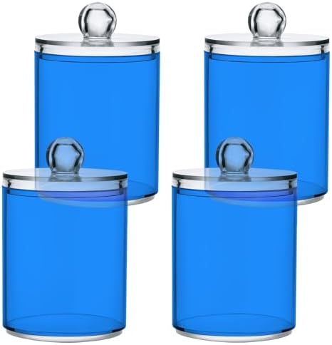 Gredecor 4 Pack Dodger Blue Qtip Holder Organizer Dispenser Clear Bathroom Storage Canister Cotton Ball Holder Bathroom Containers for Cotton Swabs/Pads/Floss