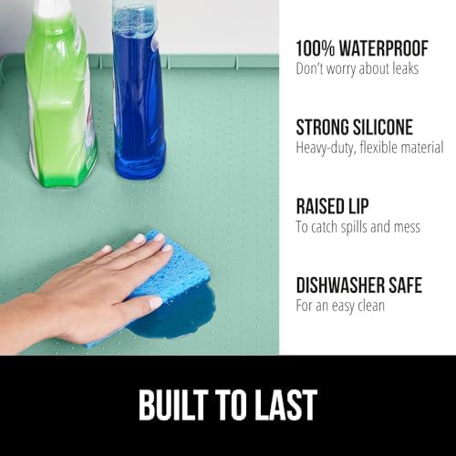 GORILLA GRIP Waterproof Silicone Under Sink Mat, Stay in Place, 34x22 Mint