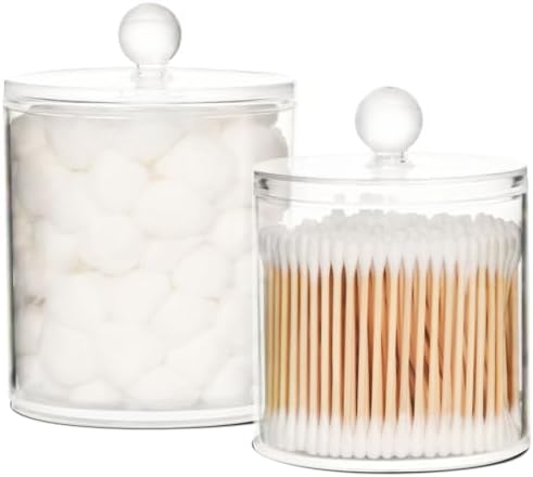 Gredecor White Apothecary Jars with Lids for Bathroom & Kitchen Organization Containers Acrylic Plastic Organizers Great for Q-Tip Cotton Swabs, Jewelry, Food & Candy Storage, Set of 2 Sizes