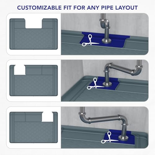 Premium Under Sink Mats for Kitchen Waterproof, 34" x 22" (Customizable to Smaller Sizes), Silicone Under Kitchen Sink Mat for Bathroom Cabinets, Holds up to 3.3 Gallons of Liquid – Grey