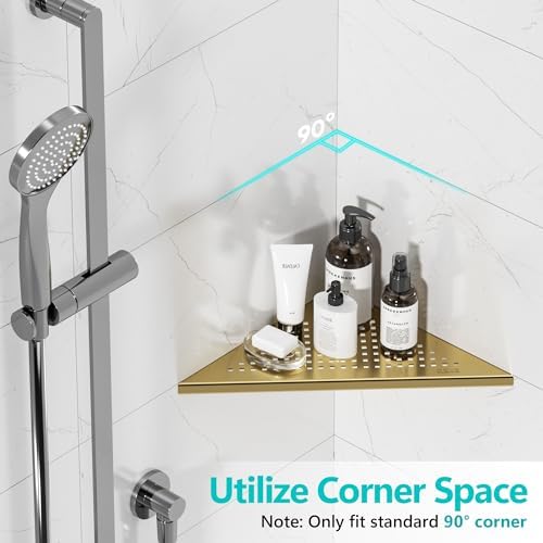 Qeke Corner Shower Shelves, 10” Recessed Tile Shower Shelf Golden, 1 Pack