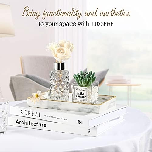 Luxspire Bathroom Vanity Tray Ceramic Jewelry Dish, S, Marble White