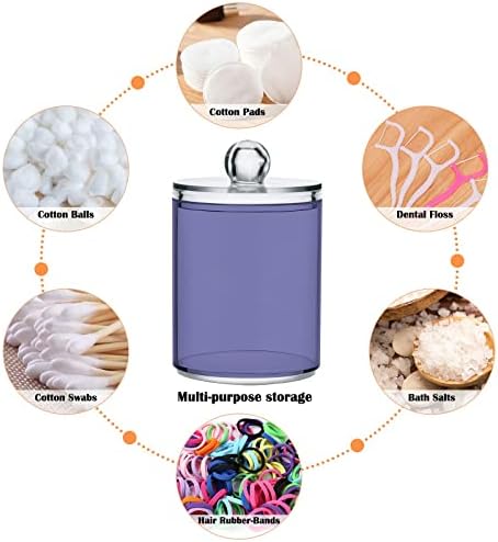 DOMIKING Purple 2 Pack Cotton Swab Holder Dispenser Plastic Jar Bathroom Storage Canister Acrylic Containers for Cotton Swab Round Pads