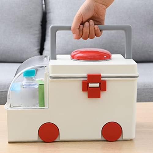 Derefine Medicine Box, Cute Ambulance Shape Double Layer Large Capacity Medicine Storage Box with Portable Handle, Multifunctional Sturdy Durable Storage Organizer Baskets for Home(Grey)