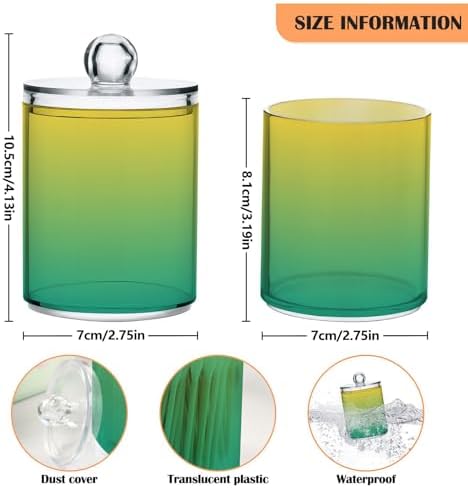 Gredecor 4 Pack Gradient Green Qtip Holder Organizer Dispenser Clear Bathroom Storage Canister Cotton Ball Holder Bathroom Containers for Cotton Swabs/Pads/Floss