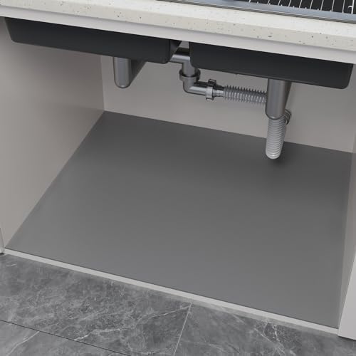 Under Sink Mats-39" x 31" (Cut-to-Fit) Absorbent Shelf Liner for Kitchen&Bathroom Cabinets | Non-Slip, Quick-Dry Cabinet Liner for Under Sink, Vanity & Utility Storage (Light Grey,39''x31'')