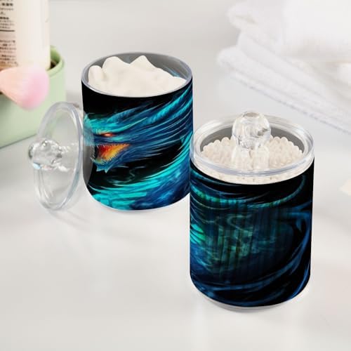Blueangle 4 Pack Blue Dragon Qtip Holder Dispenser for Cotton Ball, Cotton Swab - Plastic Apothecary Jar Set for Bathroom Canister Storage Organization（900）