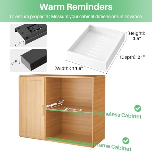 2Pack Pull out Cabinet Organizer, 21"Deep, Heavy Duty Full-extension Slide out Drawers for Kitchen Cabinet, Roll out Shelf Storage with Nano Adhesive for Pots,12"W x 21"D x 3.1"H, White