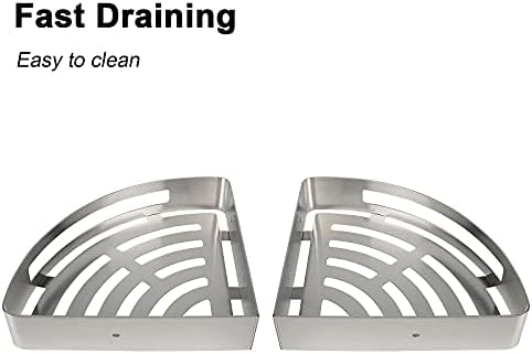 NearMoon Bathroom Shower Caddy 2 Pack, 304 Stainless Steel Shower Organizer with 2 Hooks, No Drill (Corner Shelf, Brushed Nickel)