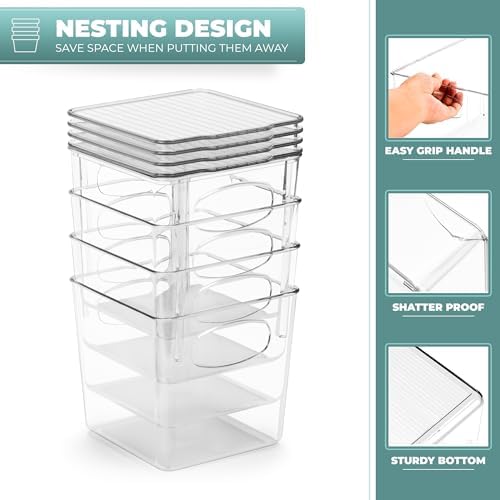 Sorbus Small Plastic Storage Bins (4 Pack) – Clear Bins for Kitchen, Pantry, Fridge, Cabinet, and Refrigerator – Stackable Storage Containers for Home Organization