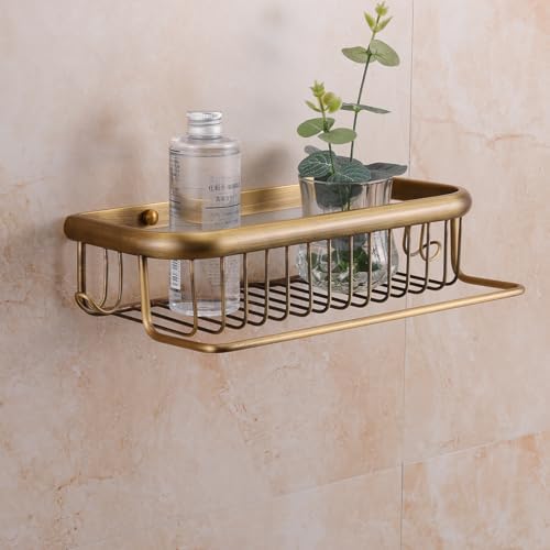 Antique Brass Shower Shelf Bathroom Shelf Shower Organizer Basket Cosmetics Holder Wall Mounted