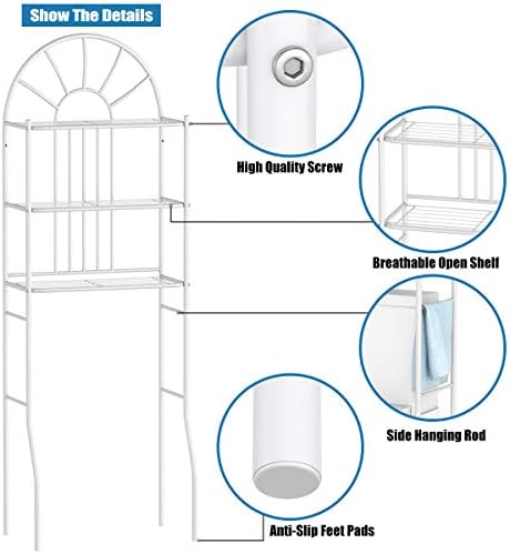 Tangkula Bathroom Space Saver, 3-Tier Over the Toilet Storage Rack, Bathroom Organizer with Metal Frame Shelf for Home Bathroom Laundry, 23 x 13 x 68 Inches, White