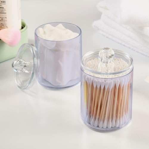 Gredecor 4 Pack Lavender Qtip Holder Organizer Dispenser Clear Bathroom Storage Canister Cotton Ball Holder Bathroom Containers for Cotton Swabs/Pads/Floss