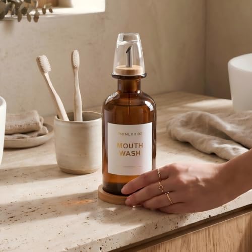 11.8OZ Glass Mouthwash Dispenser for Bathroom, Amber