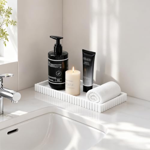 Silicone Bathroom Tray Vanity Tray Kitchen Counter Decor, Large, White