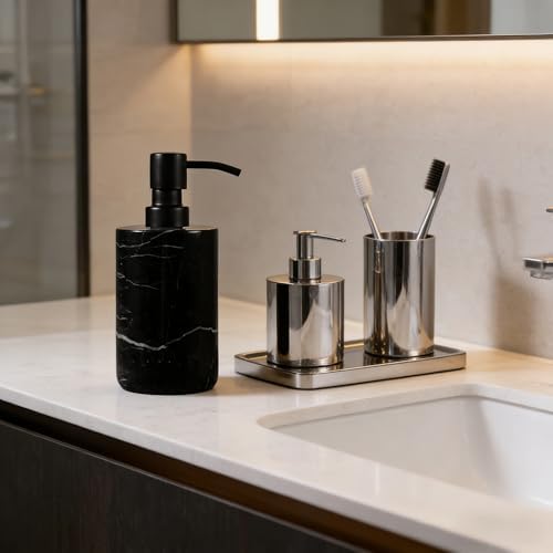 Elegant Black Marble Bath Essentials - Elevate Your Bathroom with Luxurious, Timeless Design,Marble Bath Accessories, Craftsmanship (Soap Pump)