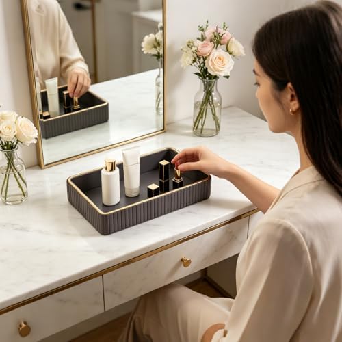 PU Leather Valet Tray,Desk Organizer Tray Nightstand Organizer Trinket Dish Storage Key Bowl Decorative Trays for Phone Wallet Jewelry Watch,Bathroom Bedroom Perfume Vanity Trays,Grey