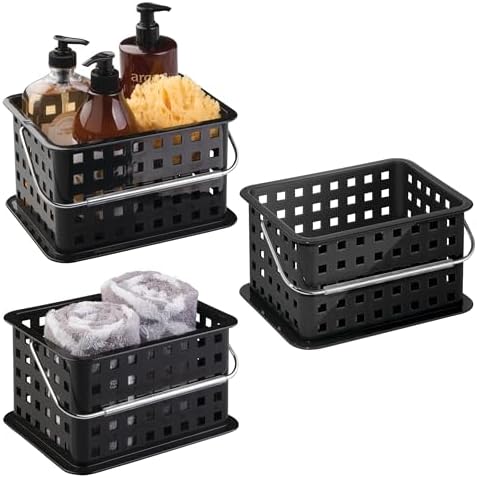 iDesign Stackable Shower Basket with Handle, Black, Set of 3