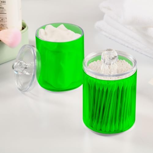 Gredecor 4 Pack Green Qtip Holder Organizer Dispenser Clear Bathroom Storage Canister Cotton Ball Holder Bathroom Containers for Cotton Swabs/Pads/Floss