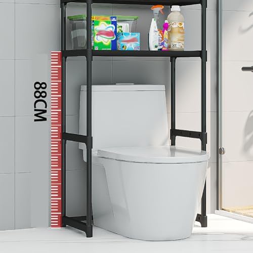 Over The Toilet Storage Rack, 3 Tier Bathroom Organizer Shelf with Toilet Paper Holder, Freestanding Space Saver Toilet Stands, Multifunctional Above Toilet Shelf for Bathroom Black