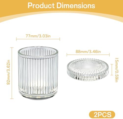 Bathroom Organizers and Storage, 2 Pack Glass Qtip Holder Canisters with Lids, Crystal Clear Apothecary Jars for Cotton Balls, Swabs, Floss, Candy & Makeup Pads (Clear)