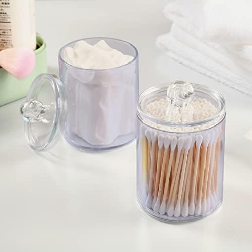 SHJI Lavender Qtip Holder Organizer Dispenser Cotton Swabs Cans Plastic Jars with Lid Set 2 Pack Bathroom Storage Canister for Cotton Ball Floss Cotton Pads