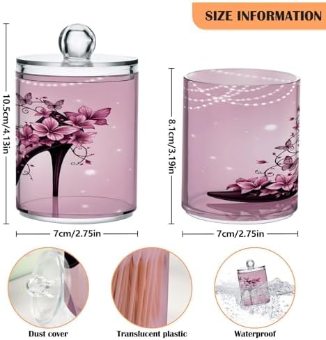 ALAZA High Heel Pearl 2 Pack Qtip Holder Dispenser for Cotton Swabs, Balls, Pads, Floss 10 oz Plastic Canister Organizer