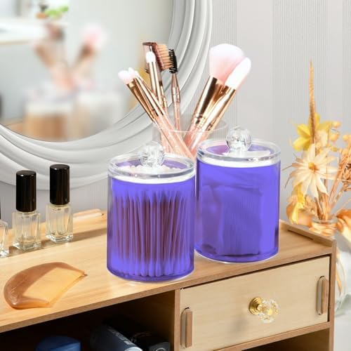 Gredecor 4 Pack Light Slate Blue Qtip Holder Organizer Dispenser Clear Bathroom Storage Canister Cotton Ball Holder Bathroom Containers for Cotton Swabs/Pads/Floss