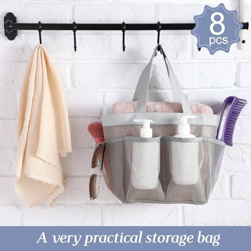 8 Packs Large Mesh Shower Caddy with 8 Pocket and Handle, Multicolor