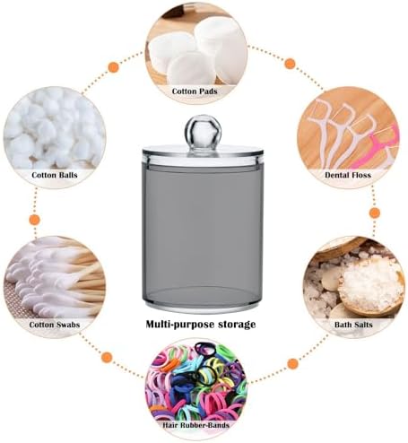 Gredecor 4 Pack Grey Qtip Holder Organizer Dispenser Clear Bathroom Storage Canister Cotton Ball Holder Bathroom Containers for Cotton Swabs/Pads/Floss