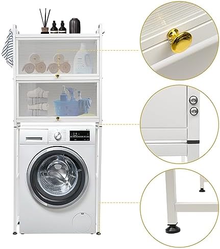 Bathroom Organizer, Over The Toilet Storage, Adjustable Shelves for Small Room, Saver Space, Freestanding Above Toilet with Toilet Paper Holder and Hooks (3 Layers-White)