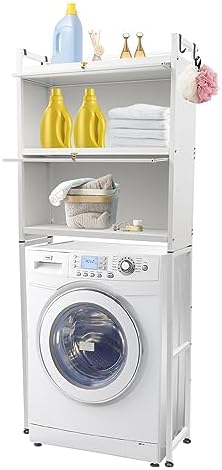 Bathroom Organizer, Over The Toilet Storage, Adjustable Shelves for Small Room, Saver Space, Freestanding Above Toilet with Toilet Paper Holder and Hooks (3 Layers-White)