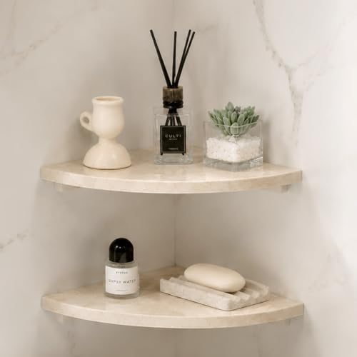Koville Botticino Yellow Marble Corner Shower Caddies Shelves for Bathroom