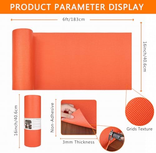 Foam Toolbox Liner Drawer Liner, Non-Slip Shelf Liners 16" W x 72" L Orange