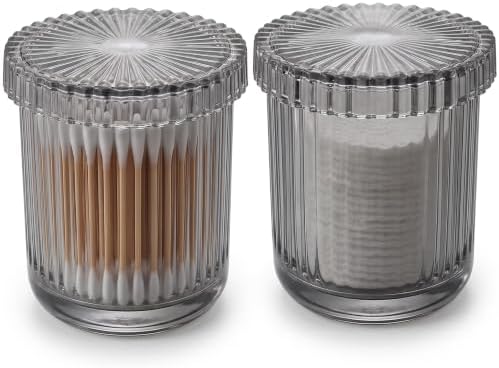 rejomiik 2 Pack Thick Glass Qtip Holder Apothecary Jars with Lids, Gray