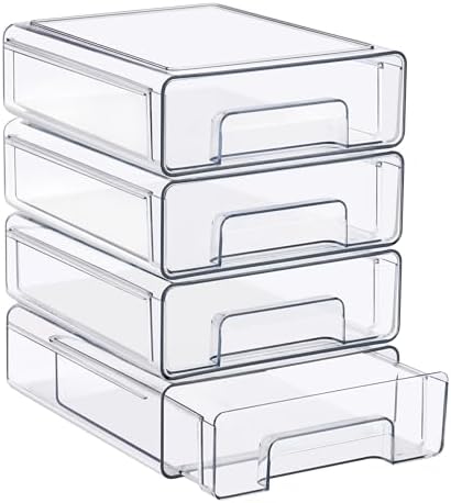 Sorbus Clear Stackable Storage Drawers with Handles (Medium, 4 Pack)