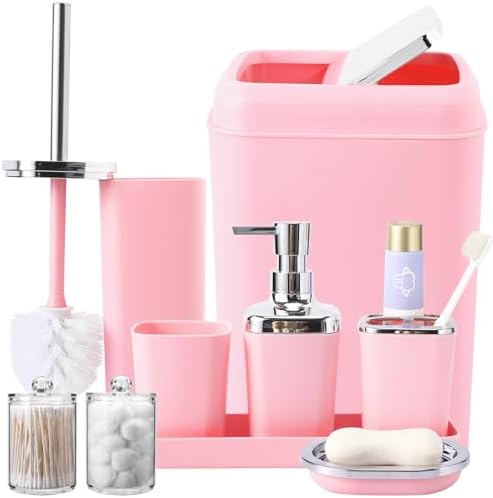 XLHOMO Pink Bathroom Set, 9 Pieces Bathroom Accessory Set