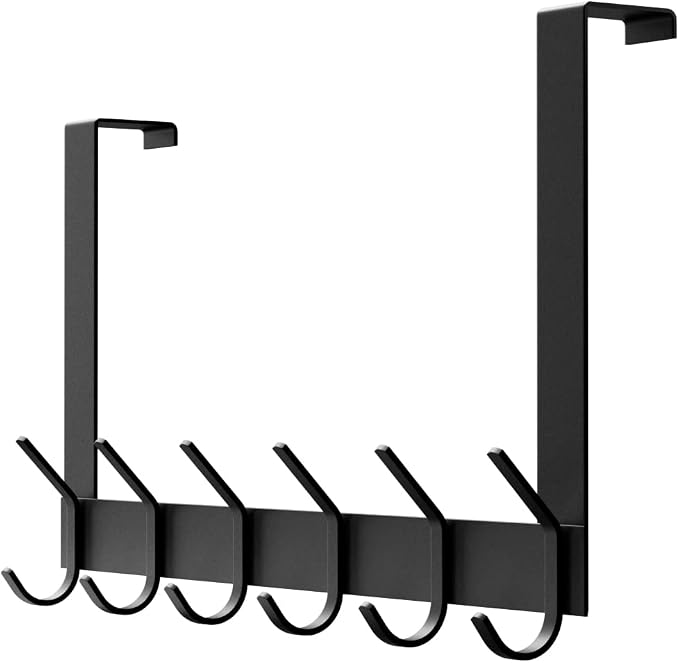 YUMORE Over the Door Hooks, Heavy Duty Door Hanger, Matte Black | Stainless Steel, Rust Resistant Finish, Long Arm Design for Easy Reach, Space-Saving Design, Fits Bathroom & Bedroom Doors