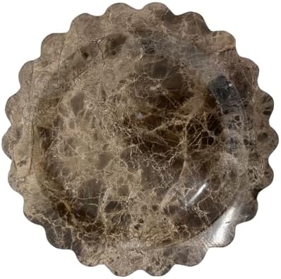 Marble Tray Round Scalloped Tray Small Serving Platter for Counter, Bathroom, Kitchen, Nightstand, Jewelry Ring Dish Holder (Coffee Net)