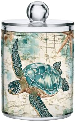 MNSRUU 4 Pack Qtip Holder Organizer Dispenser Beautiful Sea Turtle Bathroom Storage Canister Cotton Ball Holder Bathroom Containers for Cotton Swabs/Pads/Floss